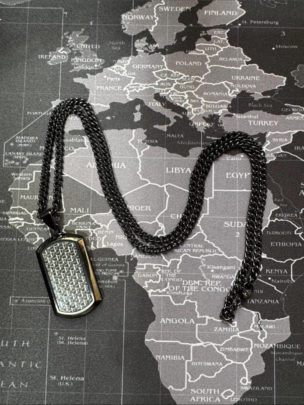 Men's Black Chain Necklace Dog Tag Pendant